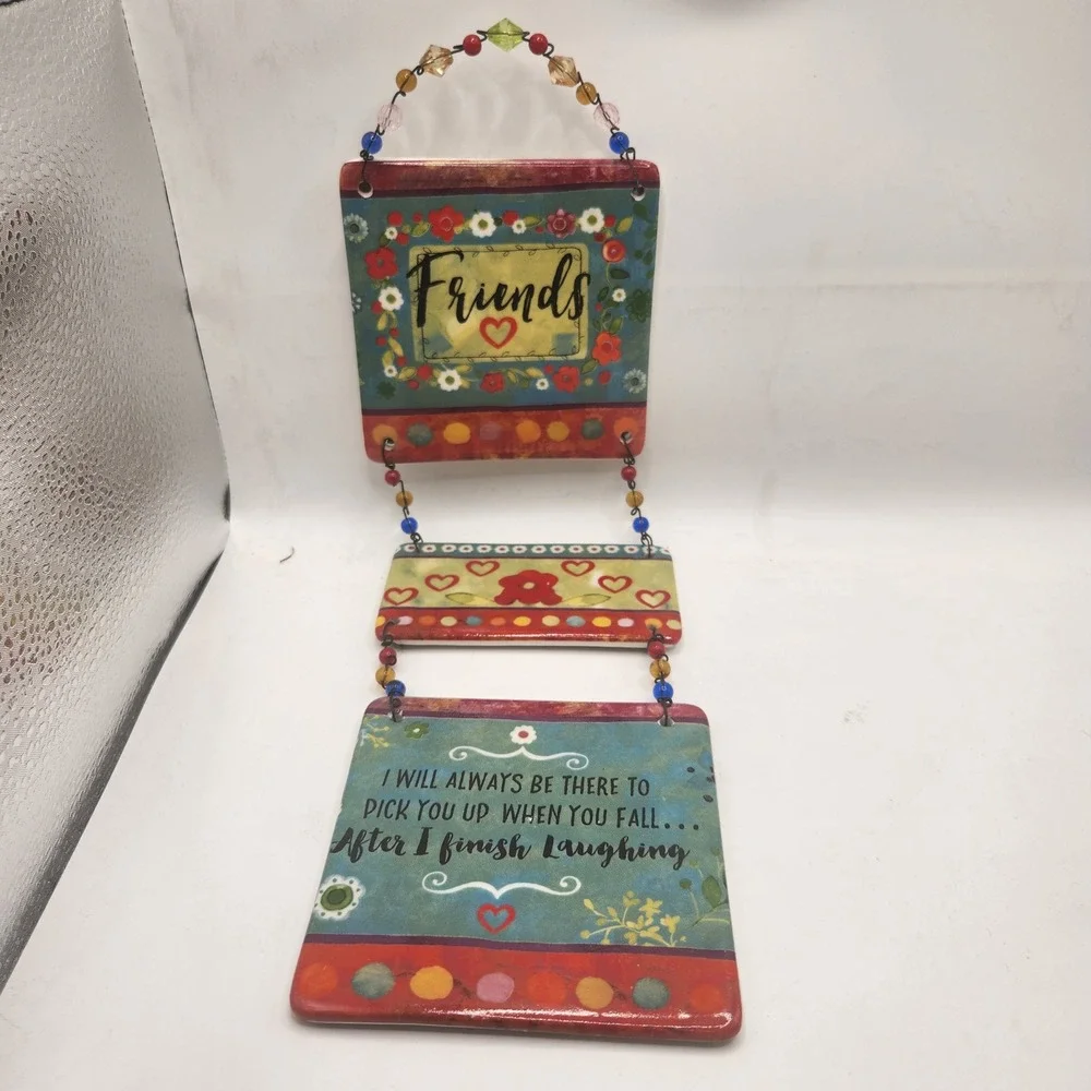 Friends Ceramic Hanging Wall Plaque Beaded 3 Tier Funny Sentiment Home Decor
